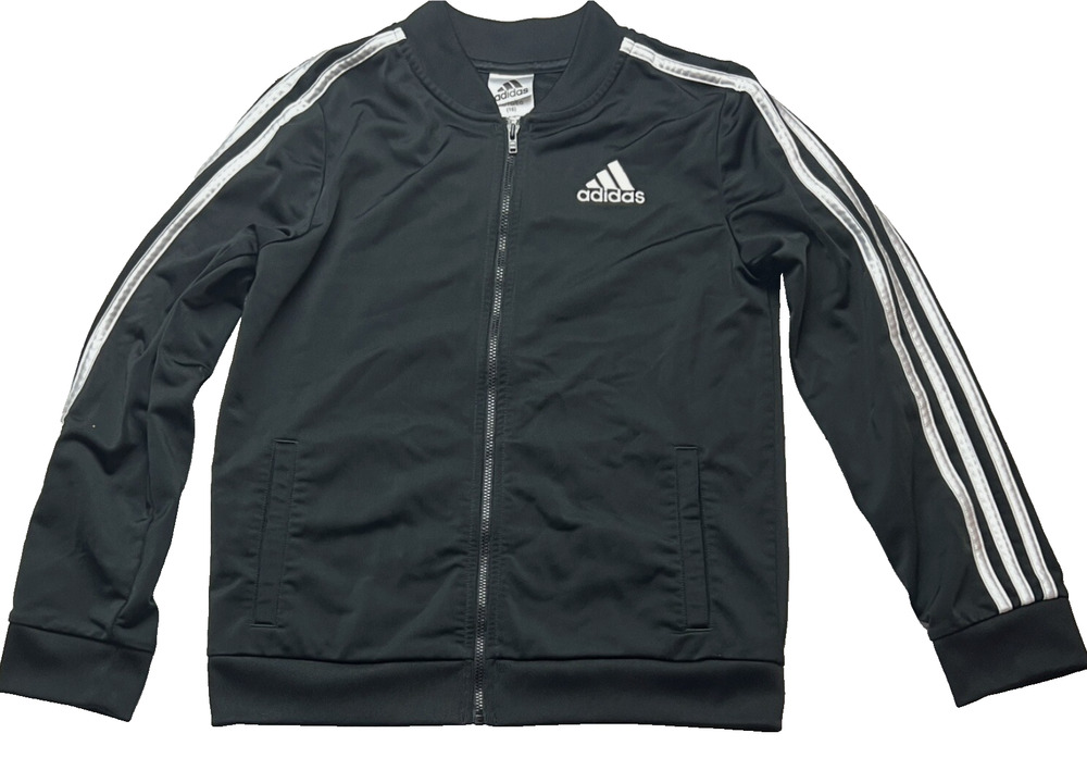 Adidas Youth Track Jacket Size 14/16 Black White Full Zip 3-stripe